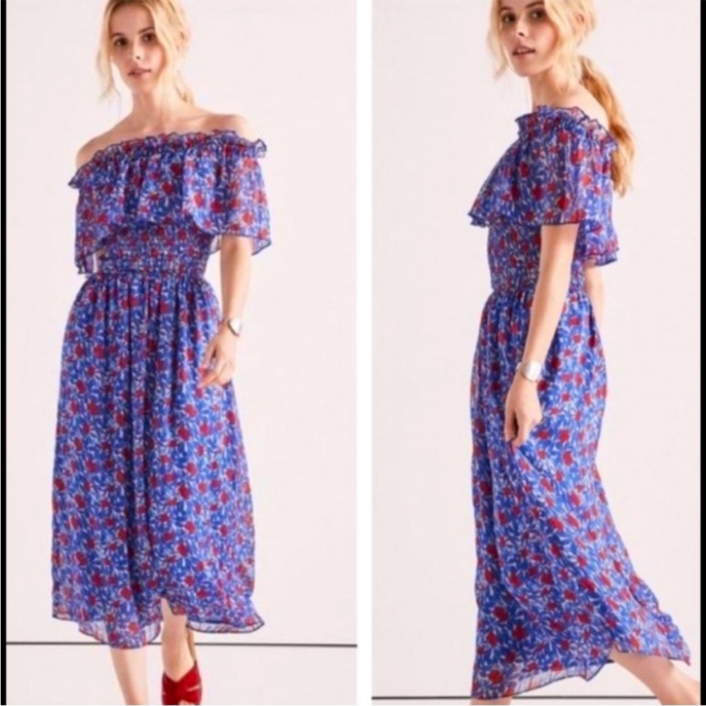 Lucky Brand Rushed Floral Off Shoulders Midi Dress size M
